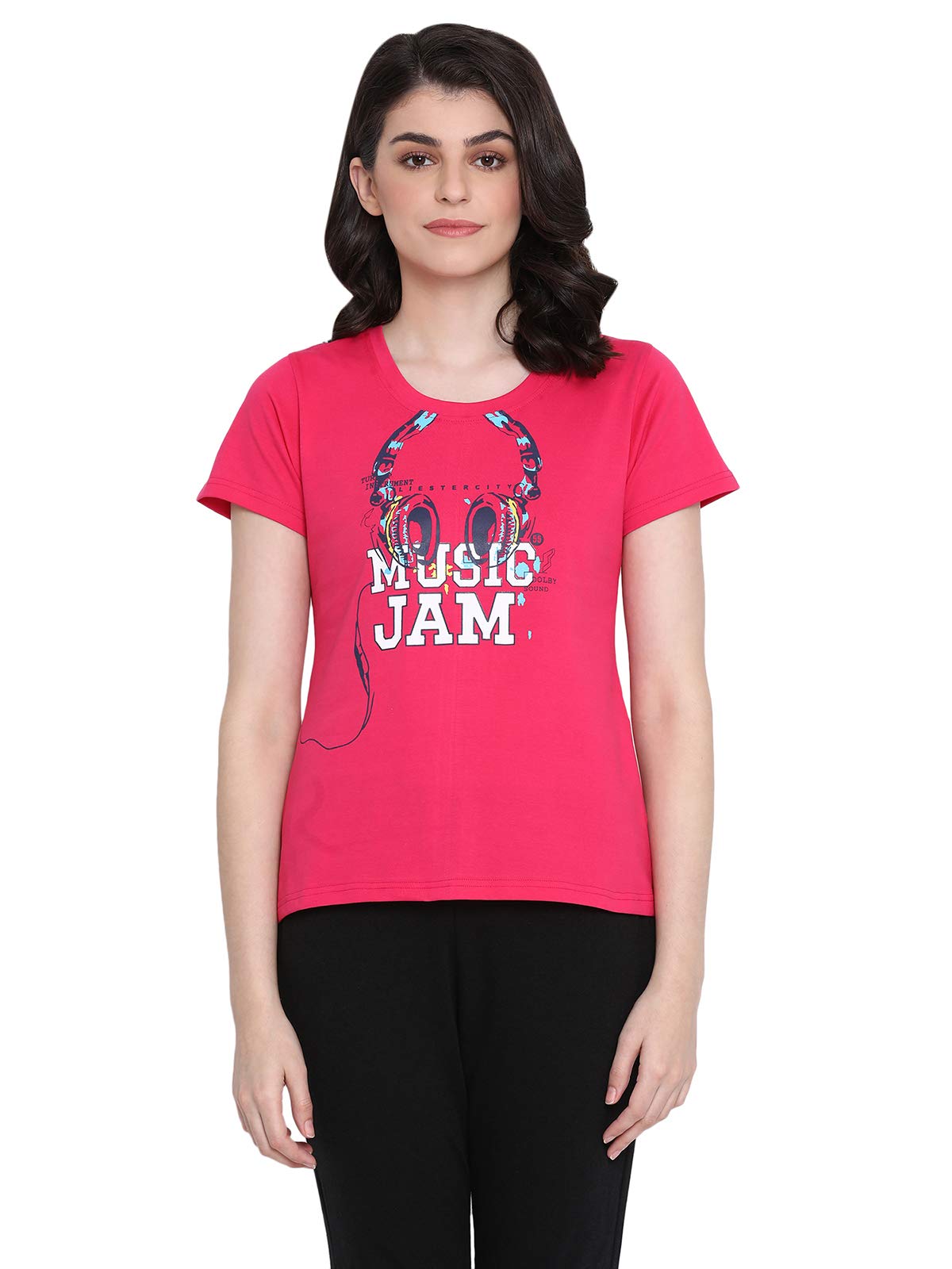Clovia WomenS Cotton Music Magic T-Shirt (Lt0124F14_Pink_L)