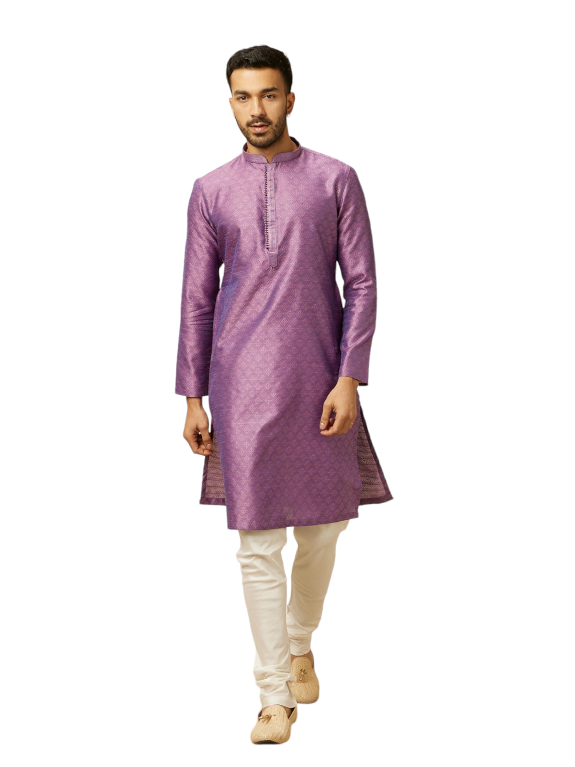 Manyavar MenS Purple Art Silk Embroidery | Self Texture Kurta Pyjama Set (Xxl)
