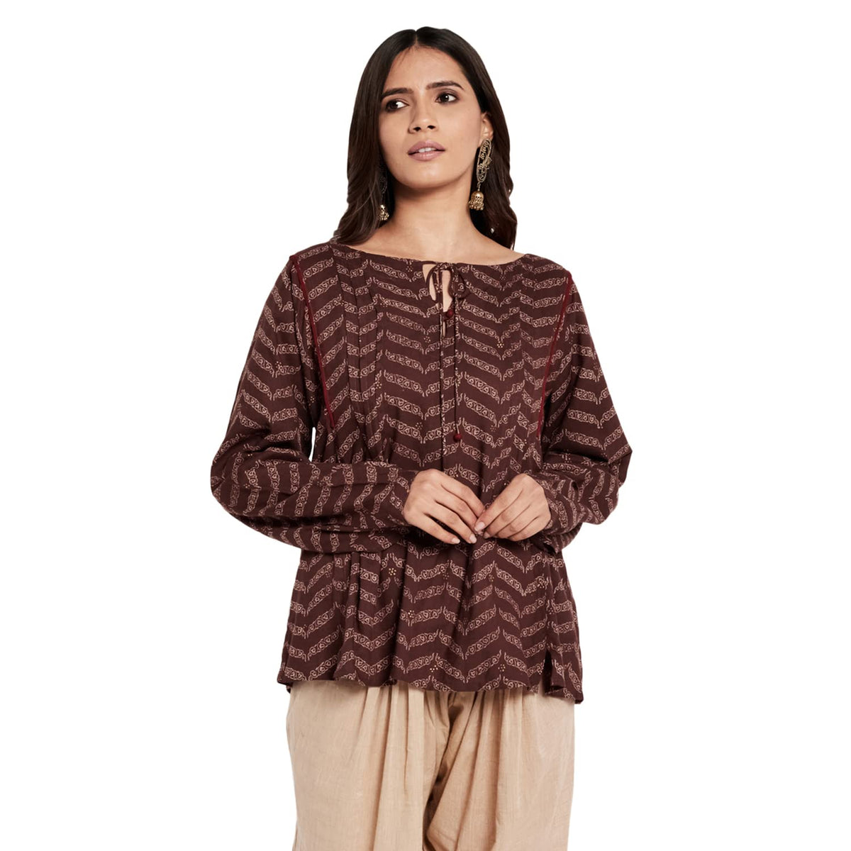 Fabindia WomenS Rayon Blend Top Mid Brown_S