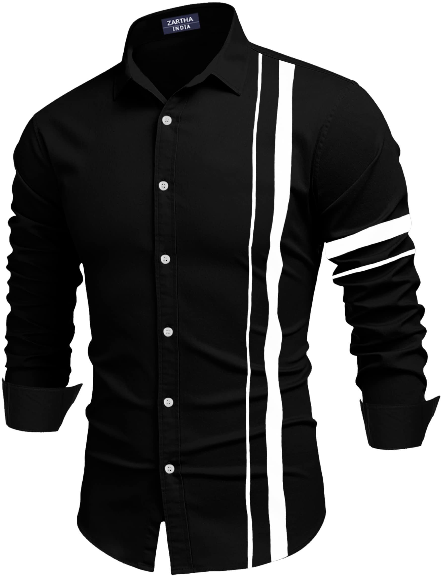 Zartha MenS Regular Fit Striped Pattern Cotton Blend Shirt With Spread Collar Long Sleeve And Standard Length | Shirt For Man B