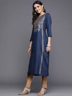 Varanga WomenS Rayon Regular Kurta Set (Vkur309_Navy