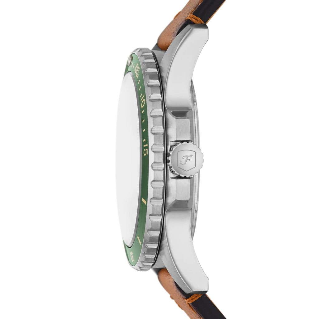 Fossil Men's Fossil Blue Quartz Stainless Steel and Leather Three-Hand Watch, Color: Silver, Sand (Model: FS5946)