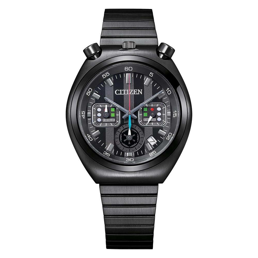 Citizen Men's Vintage Design Star Wars Darth Vadar Black IP Stainless Quartz Watch, 1-Second Chronograph, Date, 38mm (Model: AN3