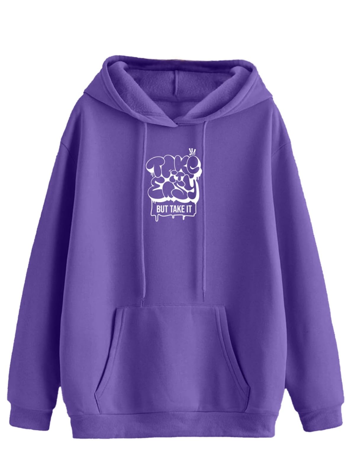JUNEBERRY Cotton Polly Fleece Oversized Fit Purple Graphic Hoodie for Women