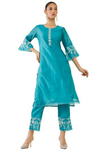 Soch Women Blue Chanderi Solid Kurta Set(Blue_M)