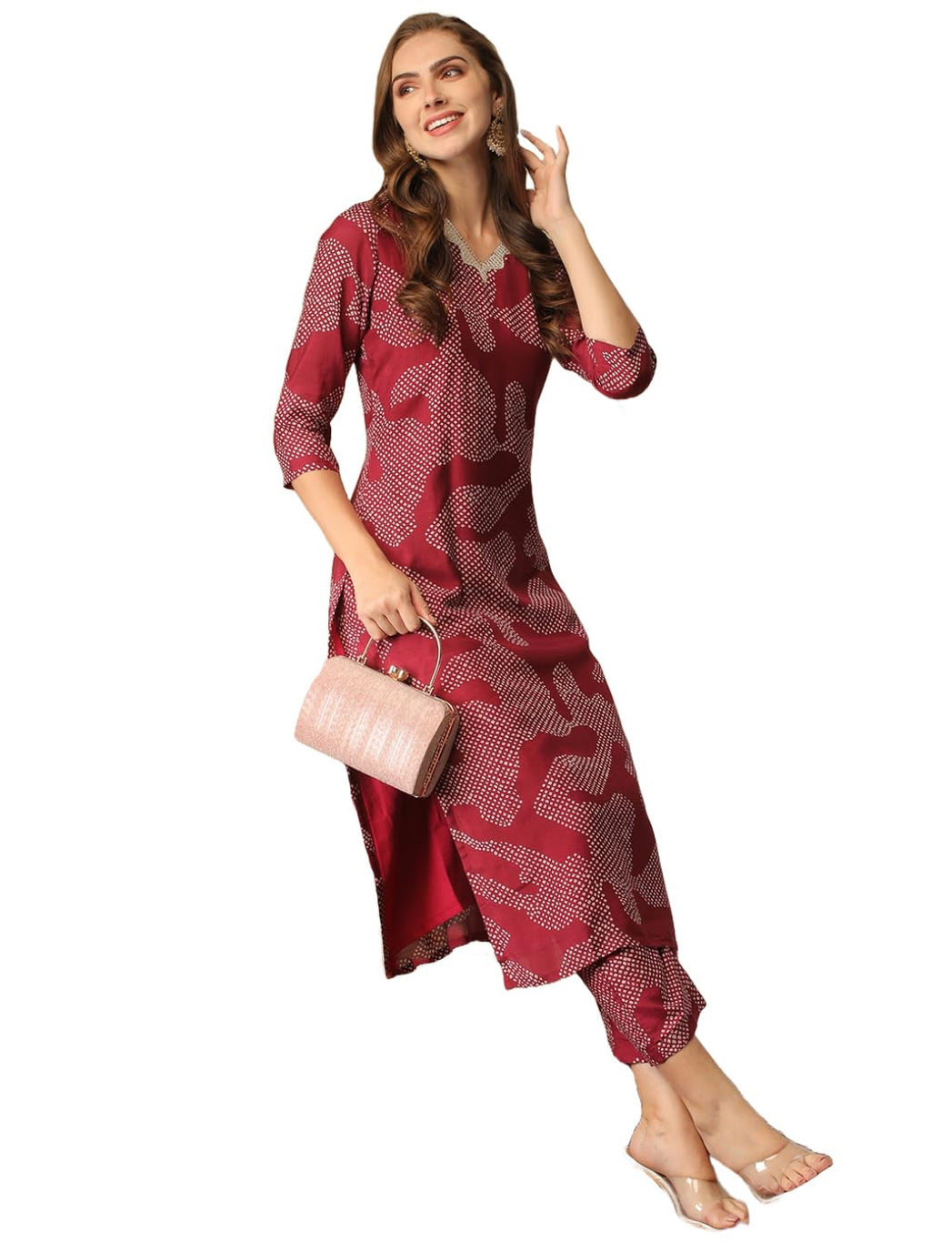 ANNI DESIGNER Womens Cotton Blend Straight Printed Kurta with Pant (Neam Maroon-NW_XL_Maroon_X-Large)