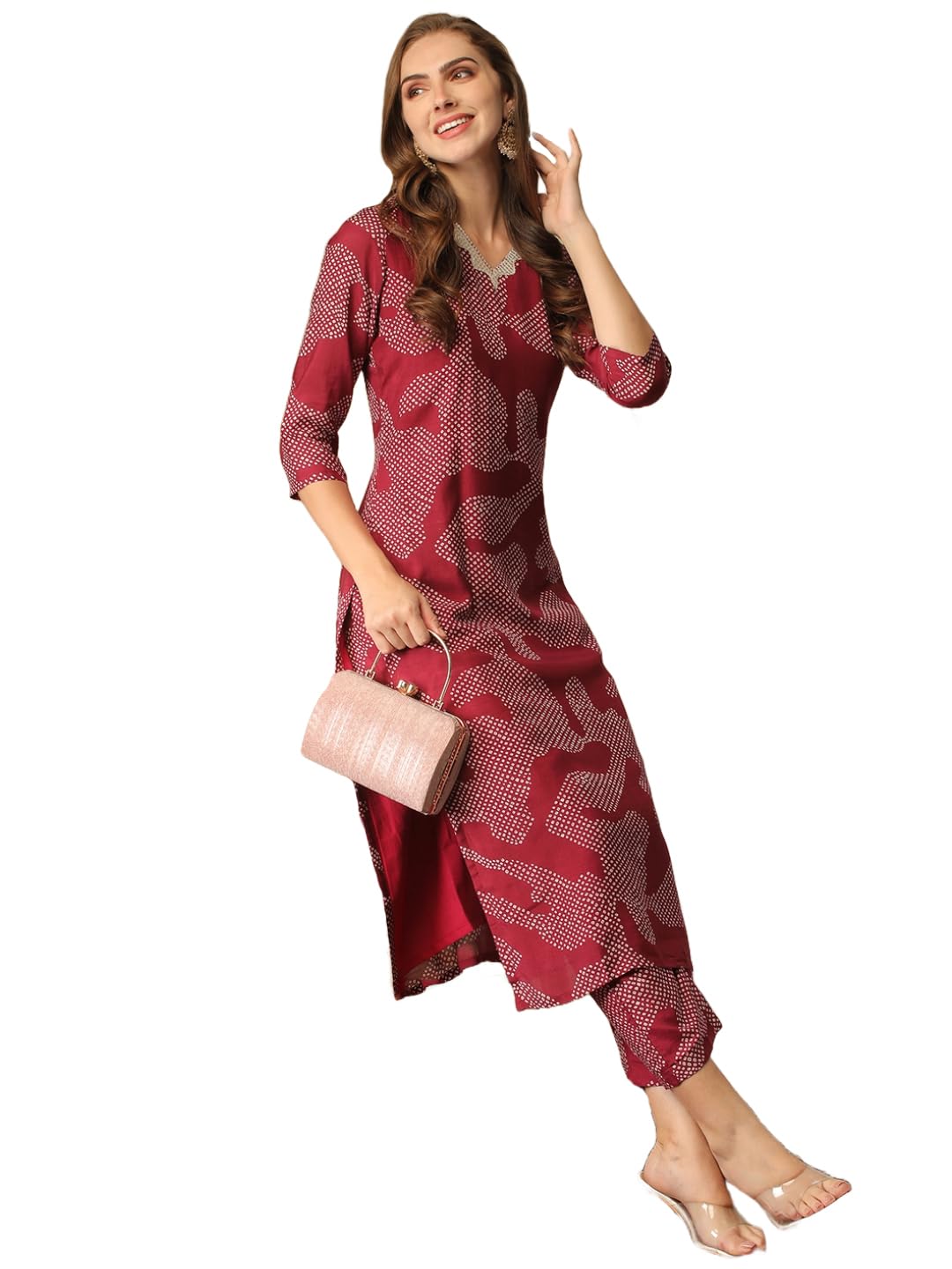 ANNI DESIGNER Womens Cotton Blend Straight Printed Kurta with Pant (Neam Maroon-NW_XL_Maroon_X-Large)