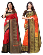 Satrani WomenS Poly Silk | Poly Silk Saree Combo Pack Of 2 With Unstitched Blouse Piece (2535S935N_1694S128N_Red | Orange)