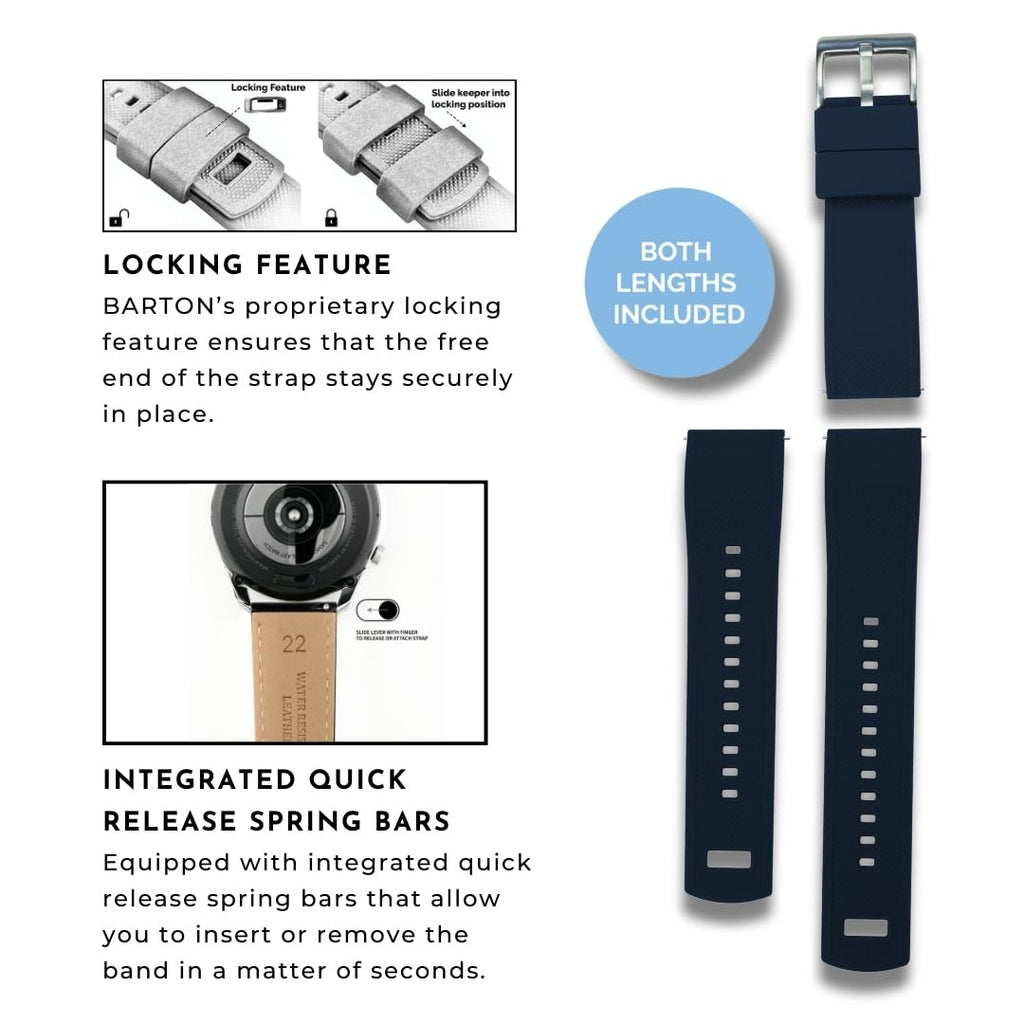 Barton Elite Silicone Watch Band (22mm) | Quick Release Premium Silicone Strap with Stainless Steel Buckle | Compatible with Cla