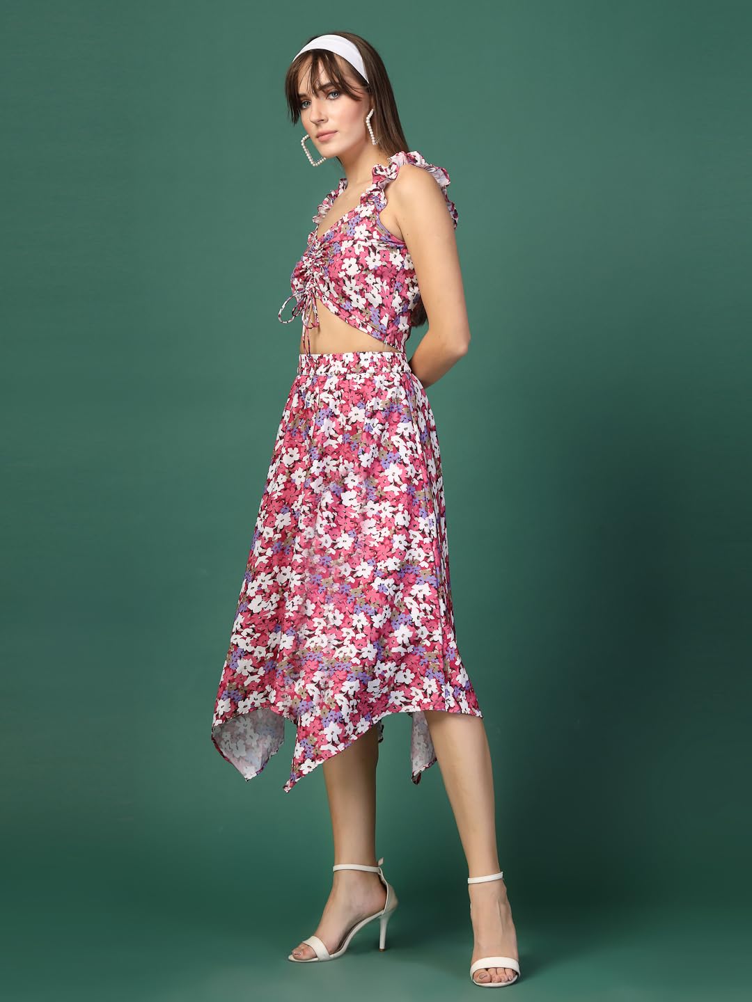 Oomph! Crepe Top And Skirt Set For Women, Pink - Coord_Mt878Msk186