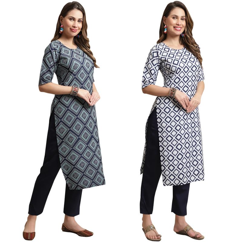 Pinkmint WomenS Crepe Kurta Pant Set Kurta Set Regular Wear Kurta Pant(Pack Of 2) Blue