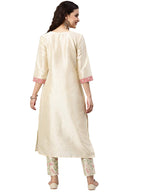 Ziyaa Women'S Off-White Poly Silk Straight Printed Kurta And Pant Set (Zikups2887Andpa-S_Off-White_S)