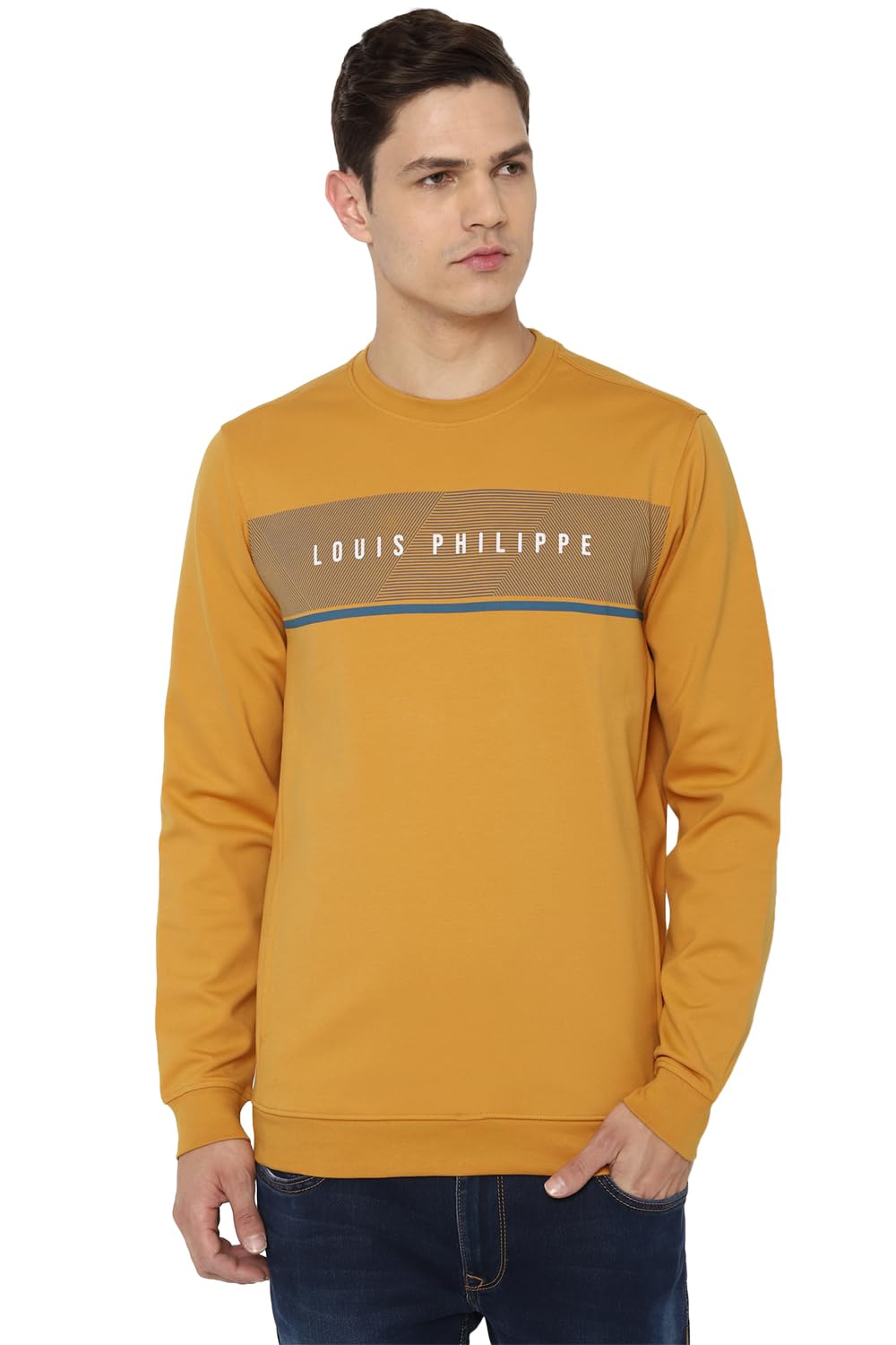 Louis Philippe Cotton Blend Men Casual Maroon Graphic Print Round Neck Regular Sweatshirt, Xl