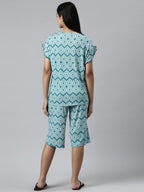 Enamor Essentials-Relaxed Fit Viscose Printed Ruffled Trim Tee & Shant Lounge Set For Womens-EC18 (EC18_Green Stone Tie Dye Aop_