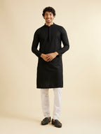 Manyavar Black Blended Cotton Solid Kurtas For Men (Kurta Only)