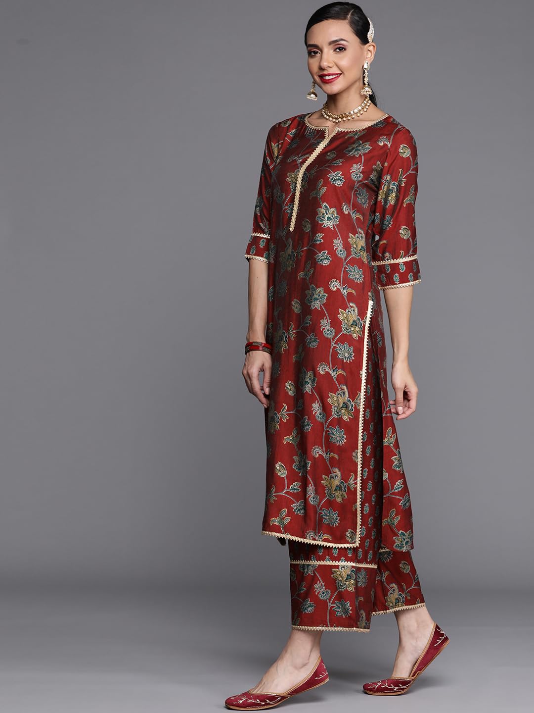 Libas WomenS Silk Blend Kurta Sets (20258O_Maroon