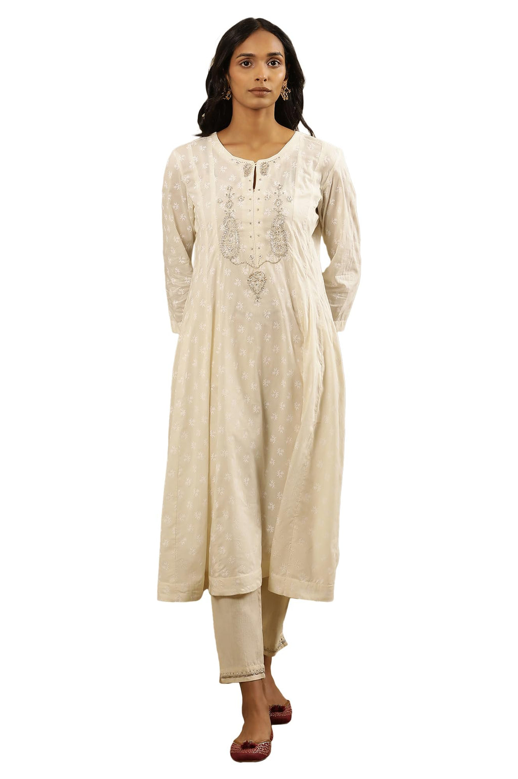 Folksong By W Women White Festive Solid Cotton Flared Kurta_24Maf11833-911214_M