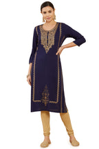 Soch Women Dark Blue Rayon Floral Kurtas