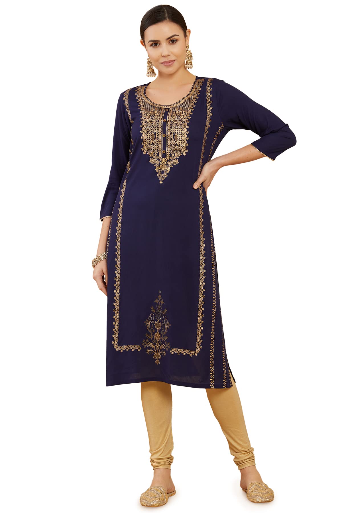Soch Women Dark Blue Rayon Floral Kurtas
