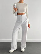 Toochki High Waist Trousers for Women  Korean Style Formal Pants | Elegant Workwear for Office, College & Events White