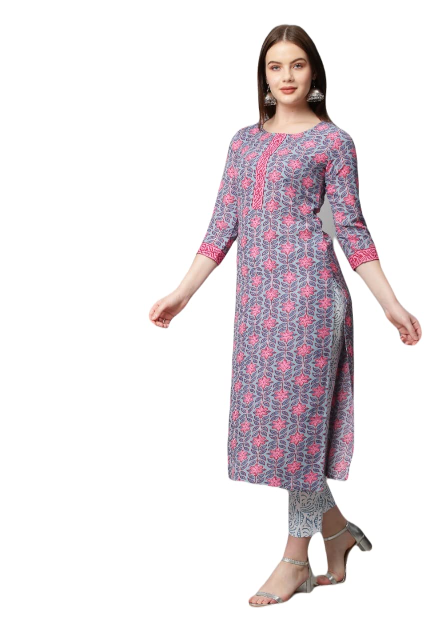 ANNI DESIGNER Women's Cotton Straight Kurta with Palazzo (KUR104_XXL_Orange_XX-Large)