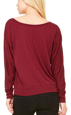 Ladies Flowy Long-Sleeve Off Shoulder T-Shirt - NEON PINK - S(D0102H7WVDP)