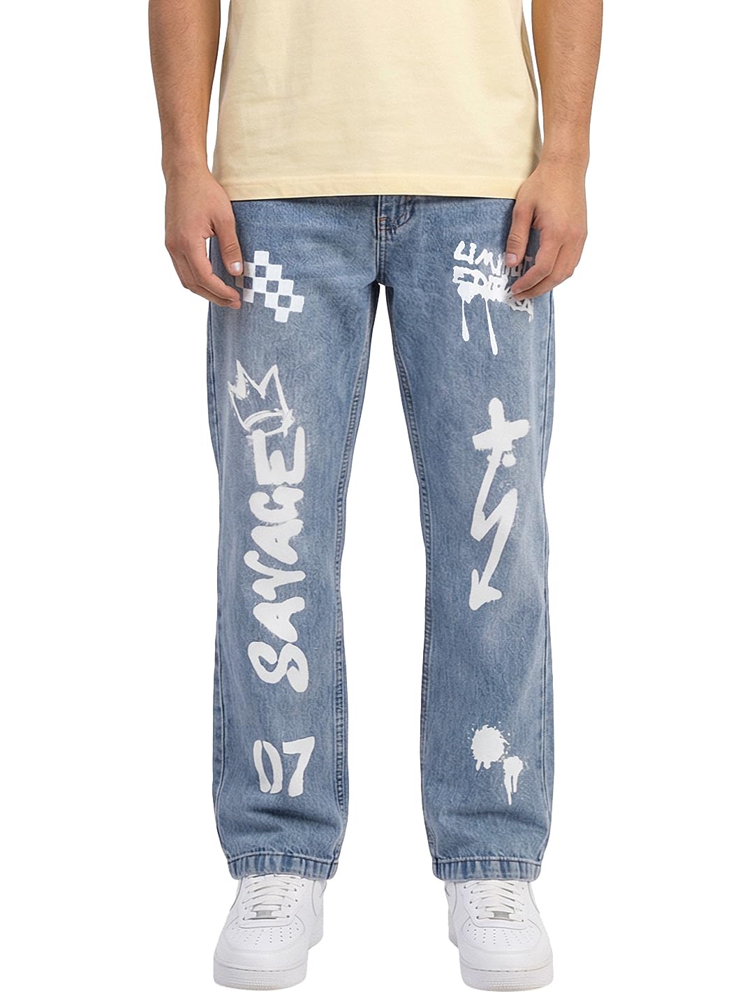 Bewakoof Mens Typography Straight Fit Cotton Jeans_684698_Blue_34