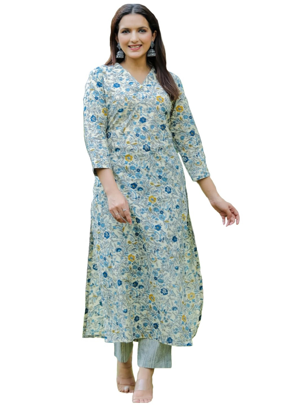 ANNI DESIGNER Women s Rayon Blend Kurta with Pants, Blue, 2XL