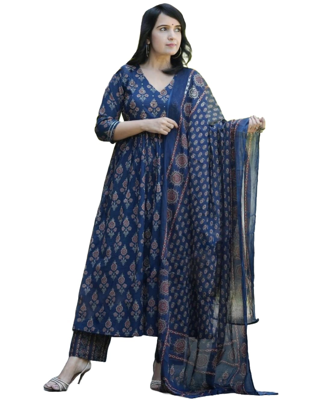 ANNI DESIGNER Women s Rayon Blend Kurta with Pants and Dupatta, Blue, XL