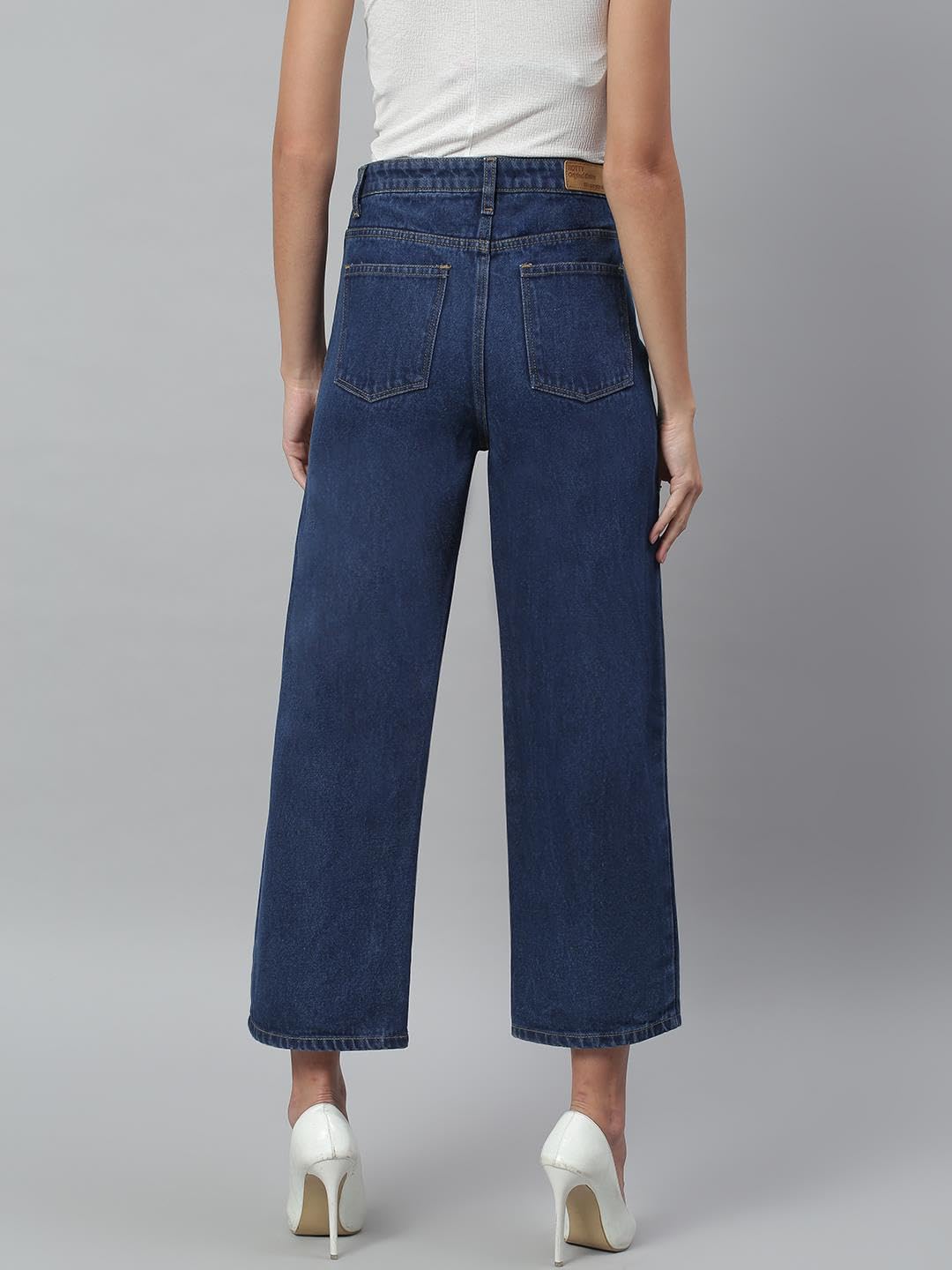 Kotty Womens Solid High Rise Cotton Lycra Blend Relaxed Fit Jeans