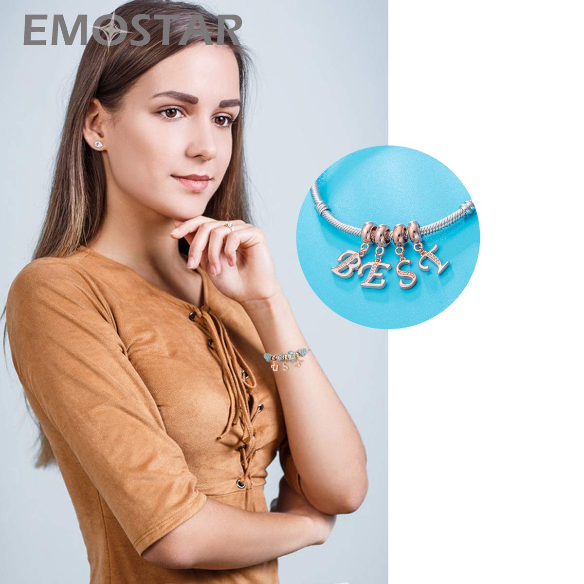 Letter S Charms Initial A-Z Alphabet Beads - Rose Gold Authentic 925 Sterling Silver Letra Dangle Letra Necklace Pendant, fit Pa