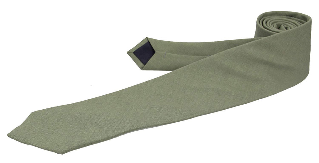 Mens Solid Skinny Linen Tie with Pocket Square Gift, Sage Green, Size One Size