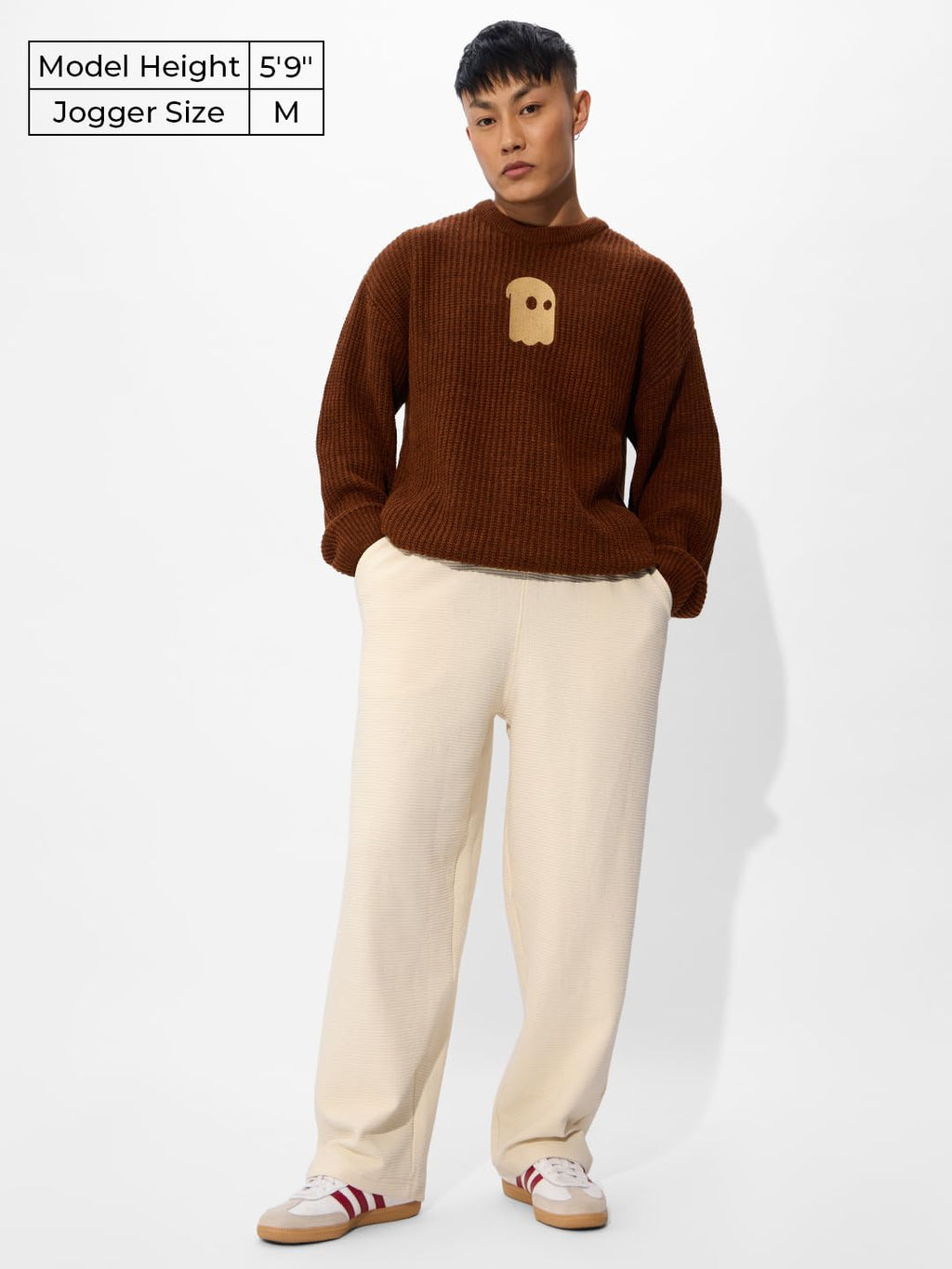 The Souled Store Solids: Off White Mens and Boys Korean Fit Cotton Blend Solid Korean Joggers