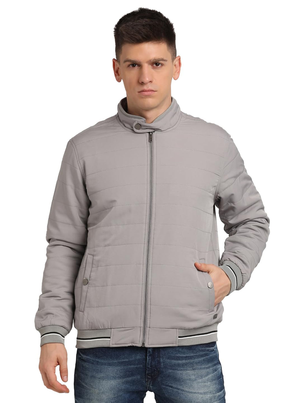 Turtle Men Polyester Solid Grey Zipper Windcheater Jacket