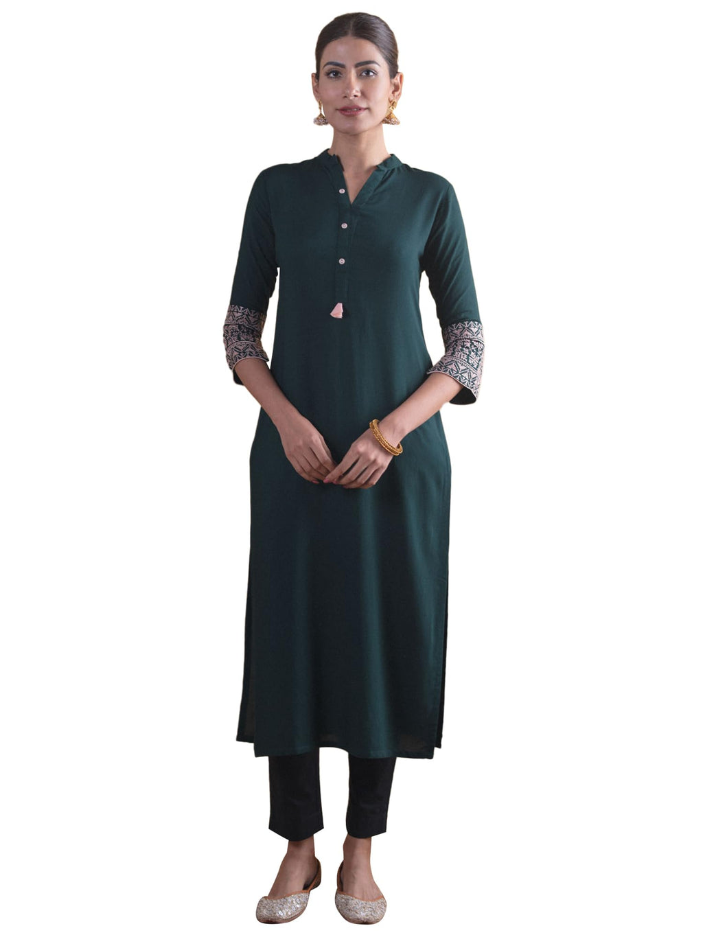 Libas Women'S Rayon Solid Straight Kurta (7691_Green