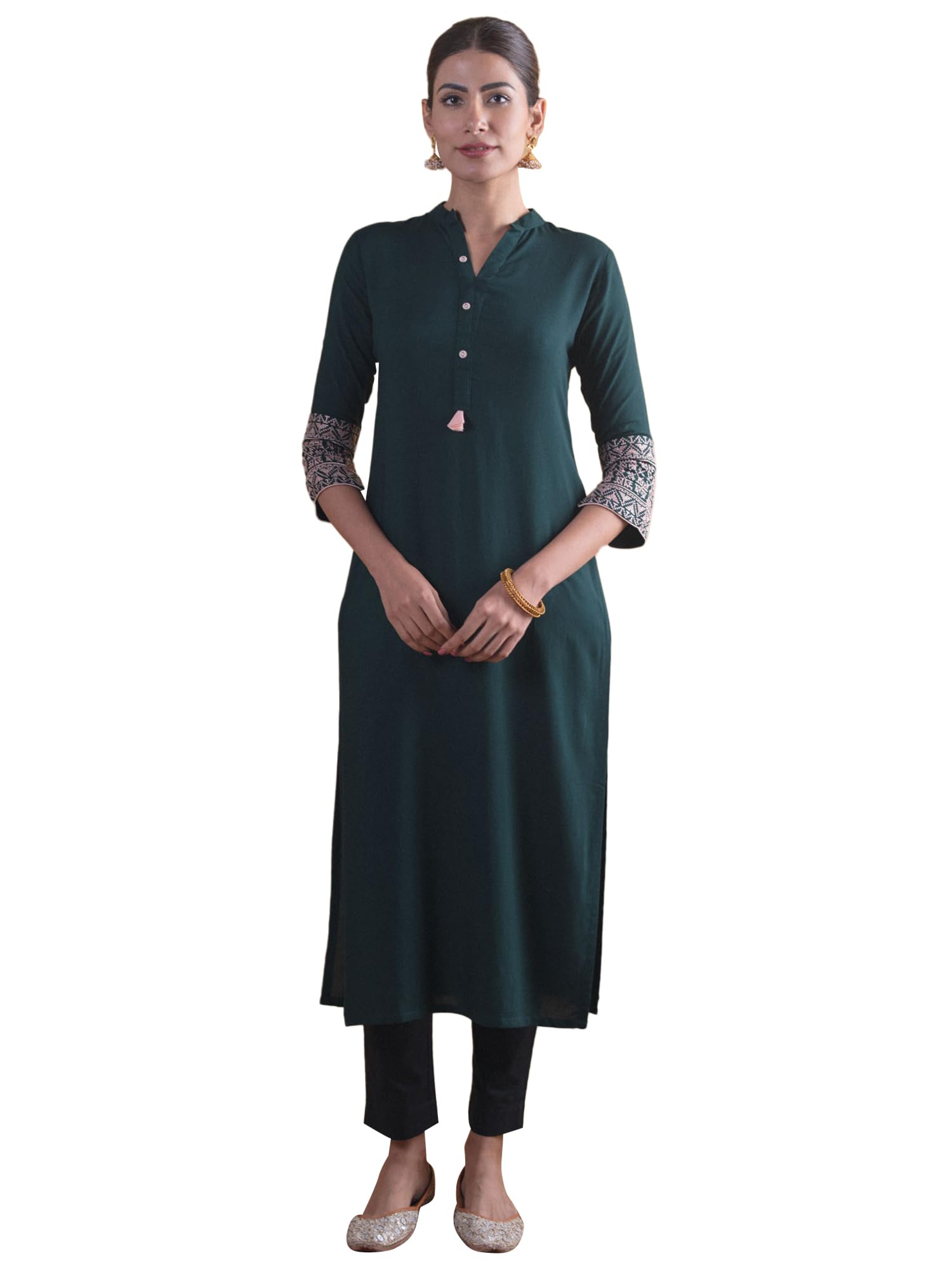 Libas Women'S Rayon Solid Straight Kurta (7691_Green