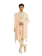 Manyavar MenS Chanderi Solid Dupatta (Peach,2.75M)