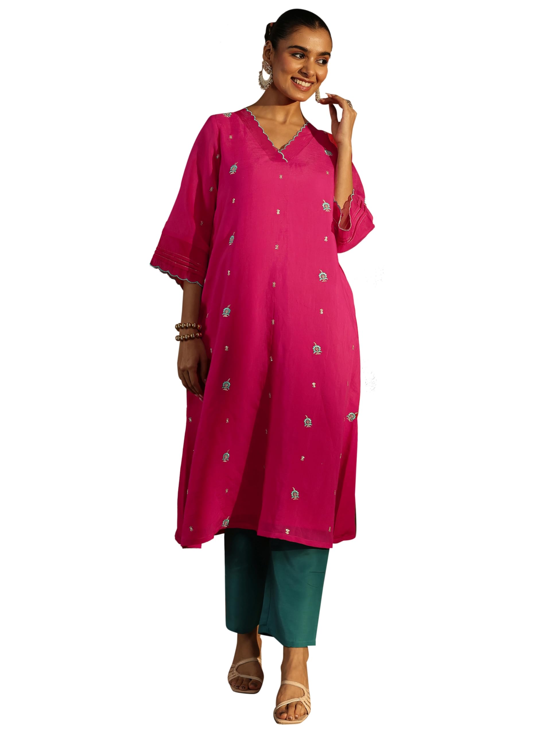 Libas Embroidered Chanderi Cotton A-Line Kurtas (43106Xxl)