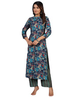 ANNI DESIGNER Women's Rayon Blend Straight Printed Kurta with Pant (BBCom Blue_M_Blue_Medium)