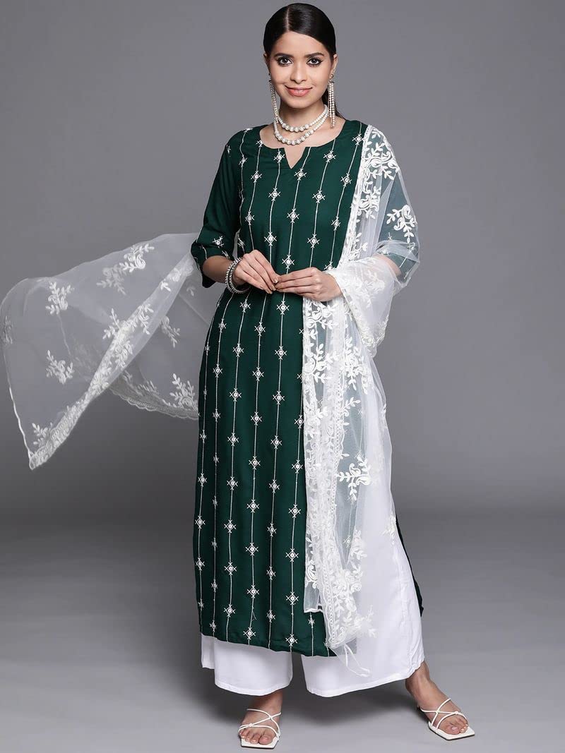 Anni Designer Women'S Cotton Blend Printed Straight Kurta With Pant & Dupatta (Namah108)
