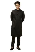 Manyavar Sytlish Solid Pattern Full Sleeves Kurta And Churidar Set For Men - (Black, Xx-Large)