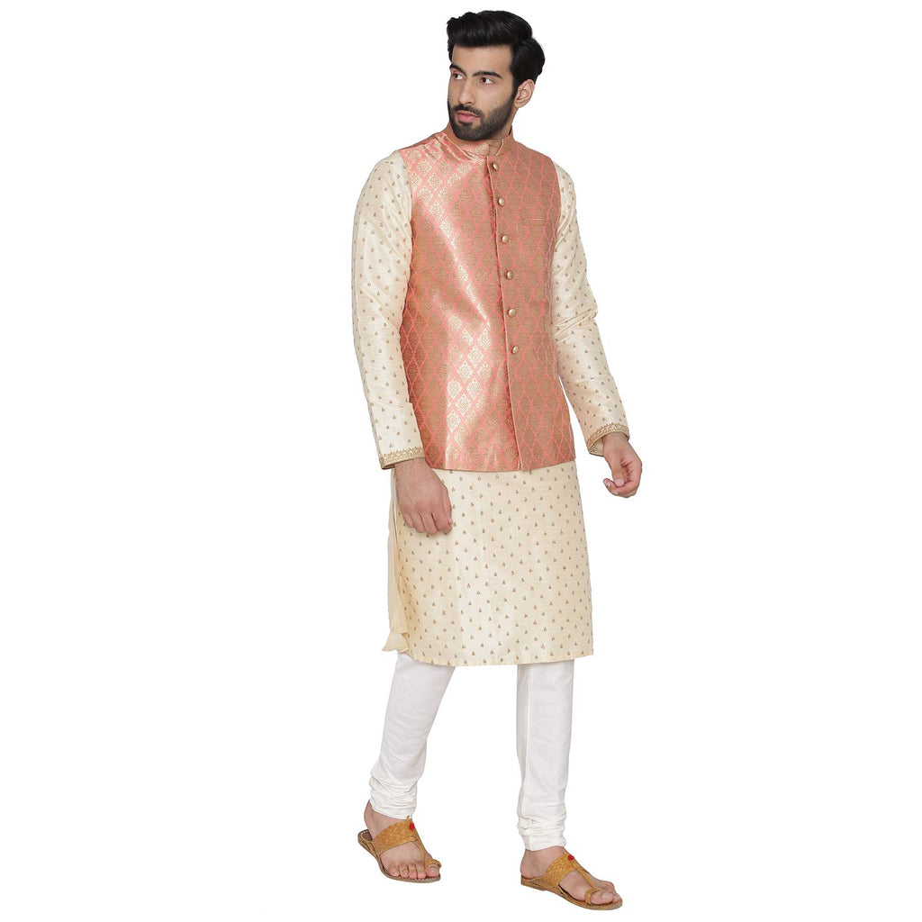 Manyavar MenS Art Silk Jacket (Jac126_Pink_M)