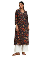 Varanga Women Ethnic Jaipuri Printed V Neck A-Line Kurta Blue