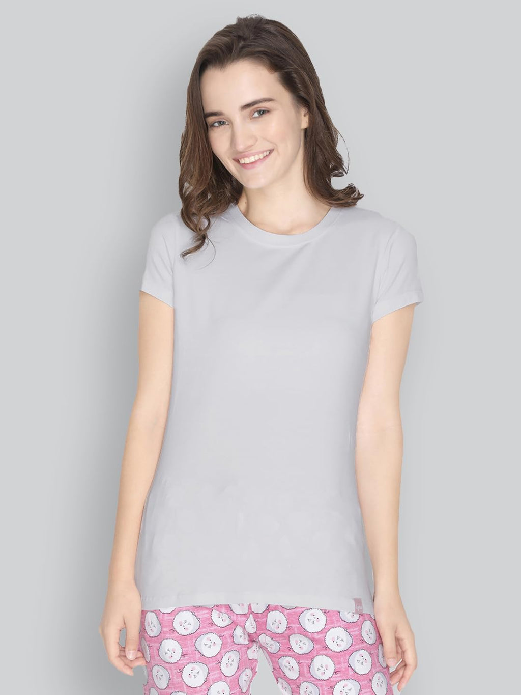 Lyra Women Solid Round Neck Tshirt Grey Melange