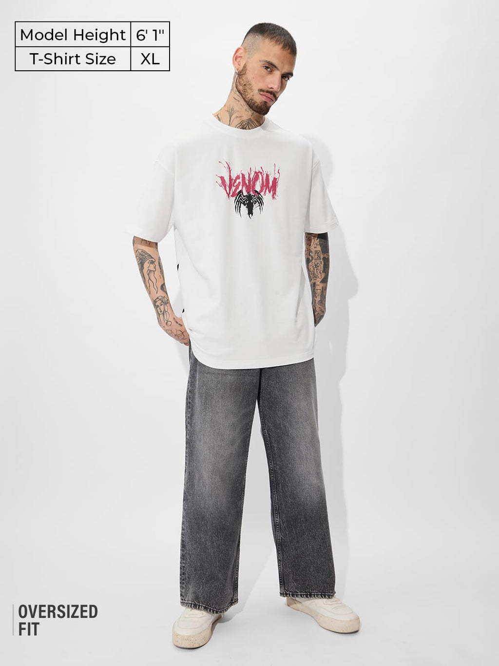 The Souled Store Official Marvel: Eddie Brock Oversized T-Shirt for Men Boys Cotton Casual Half Sleeves Baggy Loose Fit Drop Sho