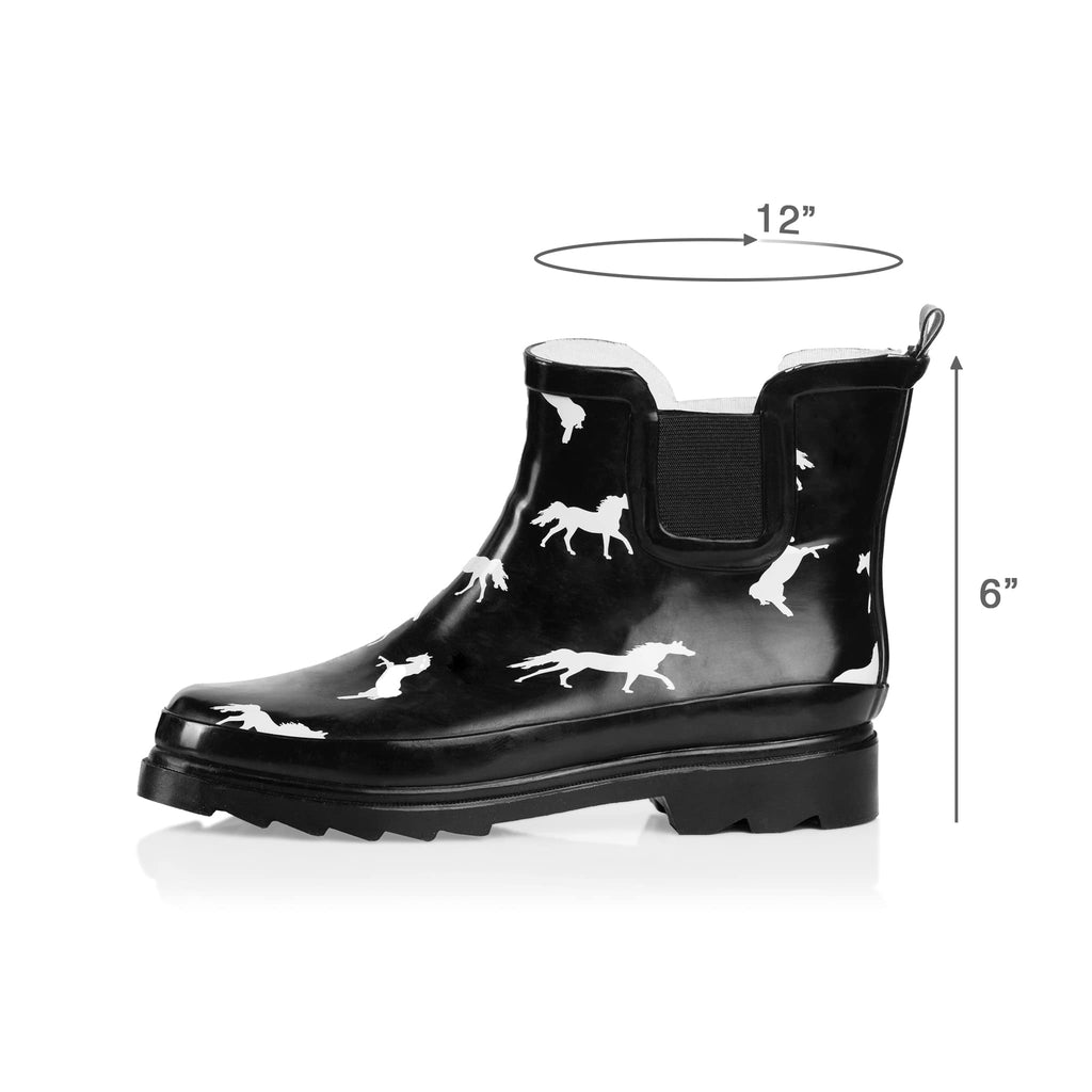 NORTY - Womens Ankle Rain Boots - Ladies Waterproof Winter Spring Garden Boot runs  size large Horse Black Size 6