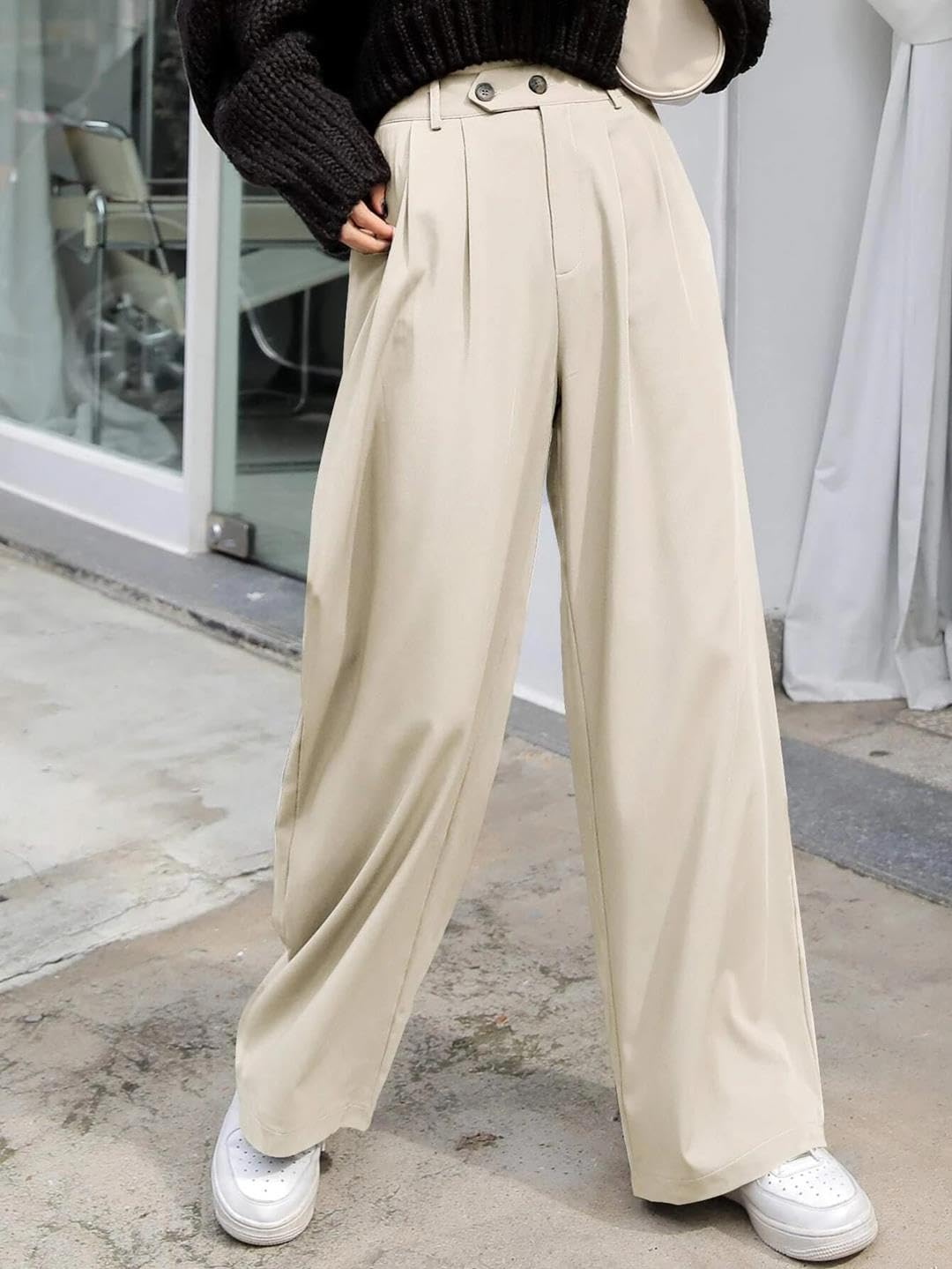 Kotty Womens Cotton Blend Straight Fit Solid Trousers