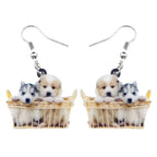 NEWEI Acrylic Cute Basket Of Husky Shih Tzu Puppy Dog Earrings Drop Dangle Animal Jewelry For Women Gift