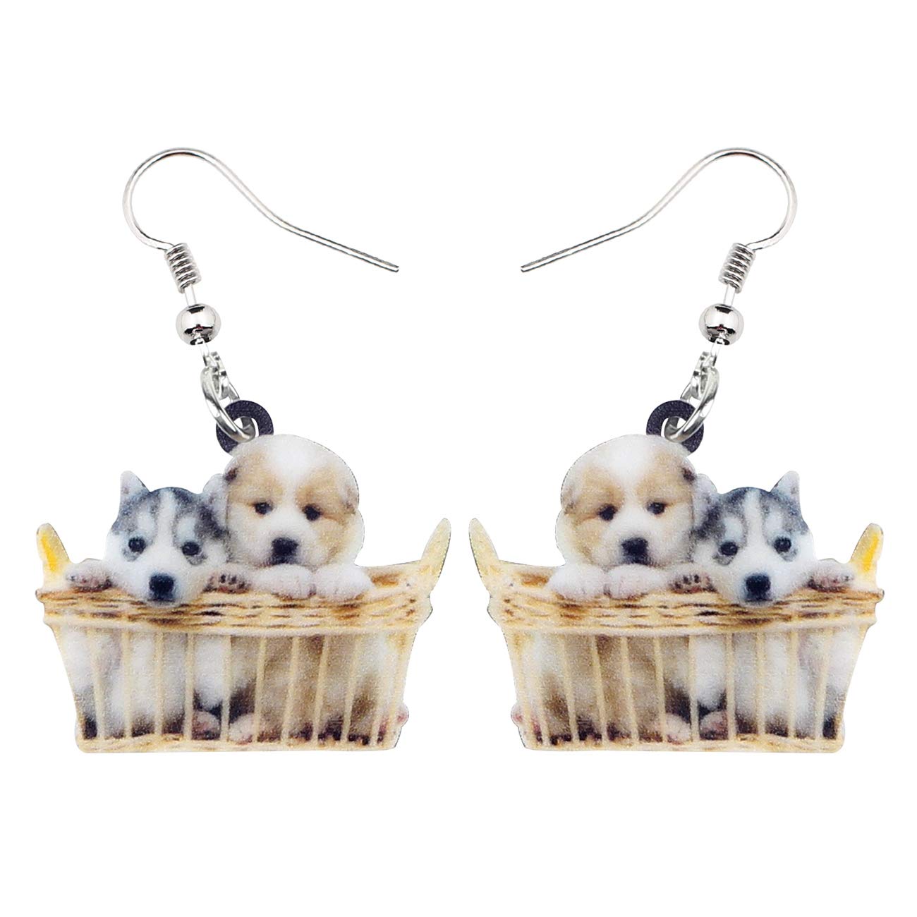 NEWEI Acrylic Cute Basket Of Husky Shih Tzu Puppy Dog Earrings Drop Dangle Animal Jewelry For Women Gift