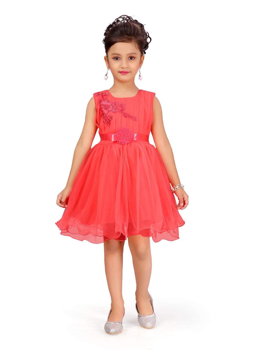 Aarika GirlS Net A-Line Knee-Length Dress (Fk-24314_Gajri_26)